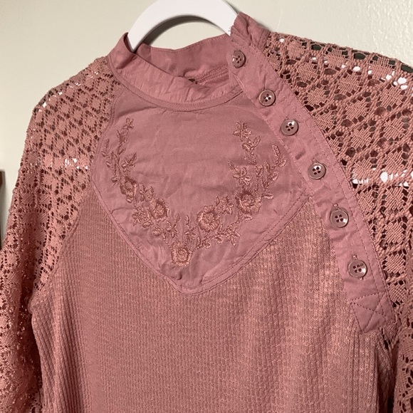 Free People Pink Lace Thermal Top - Picture 1 of 8